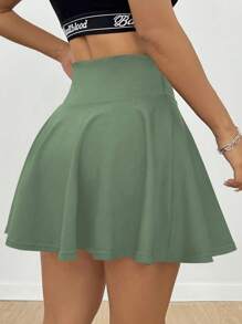 SHEIN Sports 女式纯色简约休闲口袋裙 - 軍綠色 - 查看 7