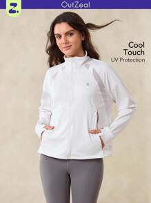 OutZeal 女士防紫外线 UPF50+ 凉爽触感透气网眼防晒夹克日常休闲 - 白色 - 查看 1