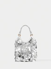 SHECARRY Bolso de mano con decoración de lentejuelas, simple y práctico para mujeres - Plateado - Ver 1