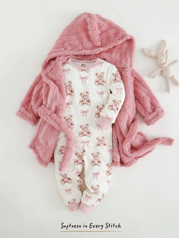 Cozy Pixies Baby Girl Heart Pattern Fleece Thick Hooded Long Sleeve Tie-Waist Robe Baby Girl Pajamas Hooded Baby Robe Baby Girl Winter Clothes Fall