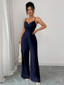 Rafferiza Women's Solid Color Minimalist Elegant Sleeveless Jumpsuit - Navy Blue - View 4