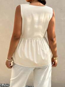 SHEIN PETITE CURVE 大码花卉印花系带吊带背心，休闲度假装 - 杏色 - 查看 2