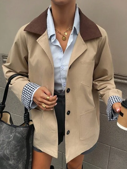 DAZY Women's Casual Contrast Color Windbreaker Jacket, Regular Fit, Autumn,Fall Women Clothes Women Coats