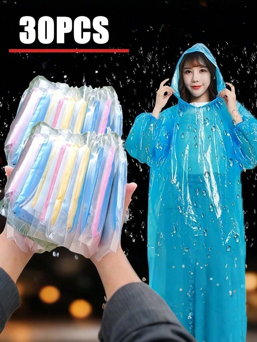 SHEIN 1-10件装一次性雨衣,颜色随机,带防风罩,便携式防水斗篷,适合旅行和户外活动 - 透明一次性旅行用品,旅行酒店必备,户外必备,客房用品,沙滩旅行迷你月经尿布用品,浴室配件,户外漂流雨衣,旅行便携 - 彩色 - 查看 1
