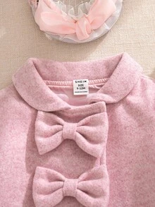 SHEIN 女婴秋季服装休闲风格外套蝴蝶结装饰开衫 - 粉色 - 查看 4