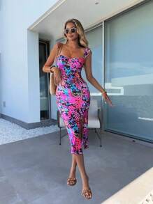 Selianne Women's Colorful Print Split Cap Sleeve Midi Dress - Multicolor - View 3