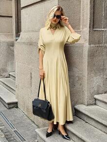 Elyressa Váy midi xòe thắt eo màu vàng dành cho nữ - Vàng nhạt - Xem 3