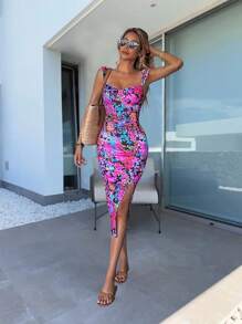 Selianne Women's Colorful Print Split Cap Sleeve Midi Dress - Multicolor - View 4