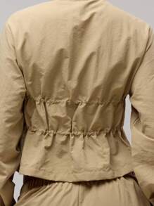 Musera Sport 防风可调节收腰高领拉链运动夹克 跑步健身馆沙漠跑者 - 駝色 - 查看 6