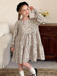 LMoss Kids Tween Girl Ditsy Floral Casual Round Neck Dress Girls Floral Dress Long Sleeve Kids Dress Kids Floral Print Dress Girls Autumn Dress Girls Spring Dress,Autumn Clothes,Autumn Outfit,Herbst,Fall Clothes For Kids,Fall Outfits,Fall Dresses Winter - Multicolor - View 6
