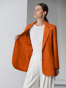 EURMUSE Decor Pocket Single Breasted Blazer Workwear  - Burnt Orange - View 8
