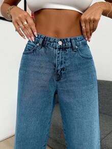 EURMUSE High Waist Light Wash Crop Straight Jean - Baby Blue - View 4