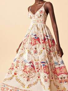 SHEIN TRVLCHIC 女士休闲度假碎花细肩带连衣裙、度假风格、编织图案印花、女士休闲夏季度假装、波西米亚海滩度假装、波西米亚风、节日装、女士沙滩装、女士夏季装、毕业装、女士生日装、海滩必备品、女士机场装、俱乐部装、女士乡村装、茶会礼服、生日礼服、夏季太阳裙、女士夏季礼服、欧洲夏季、返校节、返校节、老钱风格女士、女士街头服饰、Y2k、夜间外出、秋季服装、冬季服装、可爱 - 彩色 - 查看 1