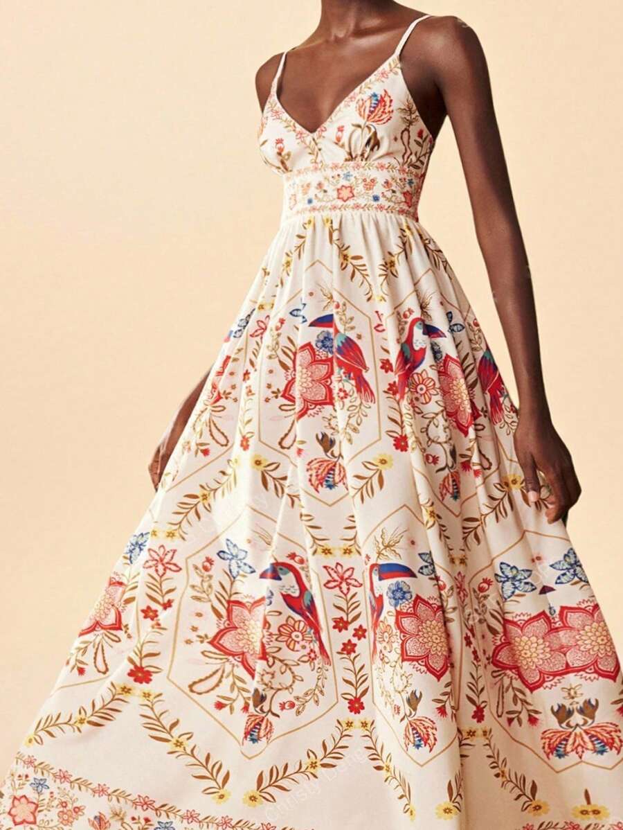 SHEIN TRVLCHIC 女士休闲度假碎花细肩带连衣裙、度假风格、编织图案印花、女士休闲夏季度假装、波西米亚海滩度假装、波西米亚风、节日装、女士沙滩装、女士夏季装、毕业装、女士生日装、海滩必备品、女士机场装、俱乐部装、女士乡村装、茶会礼服、生日礼服、夏季太阳裙、女士夏季礼服、欧洲夏季、返校节、返校节、老钱风格女士、女士街头服饰、Y2k、夜间外出、秋季服装、冬季服装、可爱 - 彩色 - 查看 1