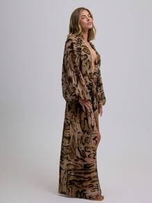 MUSERA Tiefer V-Ausschnitt, locker geschnittenes Maxikleid mit Quasten-Detail und Zebra-Muster, elegant für Frühling, Sommer, Urlaub, Hochzeitsgäste, Ibiza, Festivals, Herbst, Winter