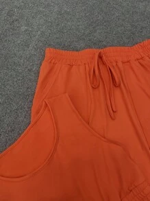 SHEIN Solid Crop Tank Top & Split Thigh Skirt - Orange - View 7