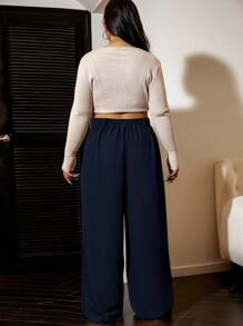 SHEIN EZwear Pantaloni casual larghi e morbidi di taglia comoda in blu navy per donne - Blu Navy - Visualizzare 2