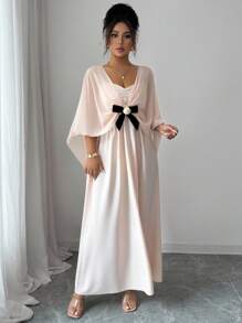 Elenzga Elegant Sleeveless Dress With Shawl Collar, Bowknot Design For Women - Dusty Pink - View 5