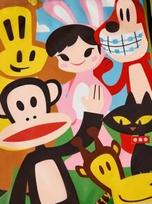 Paul Frank X SHEIN 1 حقيبة ظهر بسحاب كرتوني بطبعة قرد، قابلة للتعديل، حقيبة رياضية، حقيبة قماش، حقيبة كاجوال، حقيبة سفر، حقيبة شاطئ رياضية، مناسبة للجنسين
