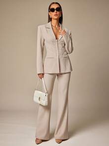 Silquee 女式纯色百搭简约设计休闲裤 - 卡其色 - 查看 2