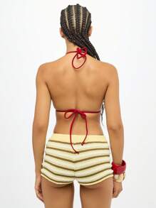 SUMWON WOMEN Terry Cloth Summer Beach Booty Shorts High Rise Retro Style Striped Pattern Hot Pants Terry Fabric Mini Bottoms For Holiday Resort Festival Pool Party - Multicolor - View 2