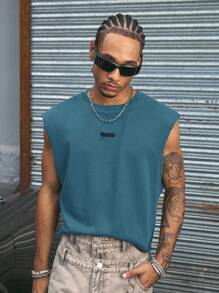 AXEPEAK Camiseta de tirantes para hombre con estampado gráfico, de corte holgado y cuello redondo, en tallas surtidas de estilo urbano - Azul - Ver 2