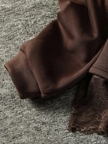 Lacomfia Bluza damska z koronką w jednolitym kolorze, plus size