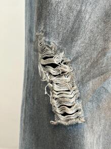 Elamini Women's Casual Straight Leg Wide Leg Button Distressed Everyday Jeans - Blue - View 5