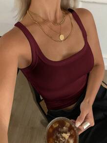 Livesso 女款純色商務休閒背心，夏季新款掛脖上衣 - 酒紅色 - 查看 2