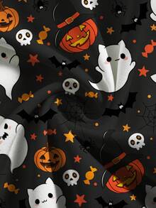 PopScrub 女士V领短袖双口袋可爱鬼猫女巫南瓜骷髅印花护士/医生工作制服上衣/检查手术服 - 深灰色 - 查看 5