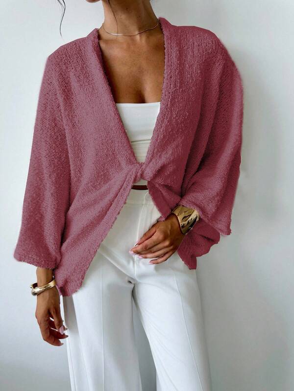 EURMUSE Suéter elegante minimalista de cuello en V cruzado y holgado para mujer