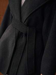 MOTF PREMIUM ÁO KHOÁC CÓ MŨ CÓ THẮT LƯNG LEN - Màu xám đen - Xem 3