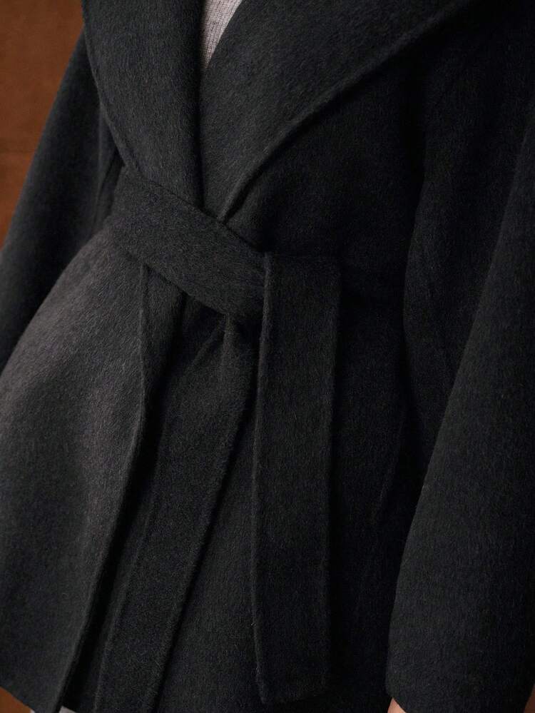 WOOL BELTED HOODED OVERCOAT