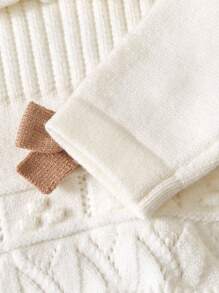 2 件套女婴针织毛衣和裤子套装，长袖，蝴蝶结装饰，象牙白，柔软面料，适合日常、户外、旅行、度假、居家、日托、儿童玩耍 - 白色 - 查看 8