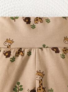 SHEIN Infant Long Sleeve Top With Full Print Giraffe Pattern & Pants Set - Apricot - View 6