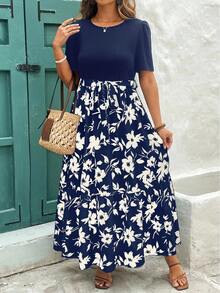 Reflora Kleid mit Blume Muster, Rüschensaum und Kurzarm in Große Größen