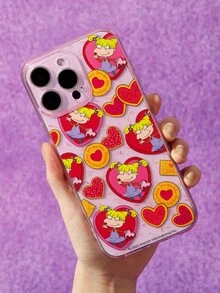 Nick 90s | SHEIN Pink Sparkle Fashion Fun Mobile Phone Case - Cartoon Figure Graphic Protective Cover Design, Compatible With IPhone - Clear - View 2