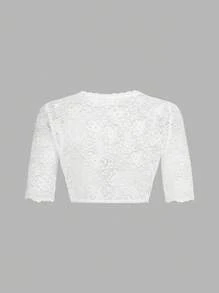 SHEIN Frenchy 女士优雅白色蕾丝镂空短袖上衣，性感蕾丝短袖上衣，适合慕尼黑啤酒节女士蕾丝花边短袖上衣，采用甜心领和褶饰设计，女士纯色简约日常镂空蕾丝花边短袖上衣，慕尼黑啤酒节连衣裙，慕尼黑啤酒节服装，白色上衣，啤酒节，白色短款上衣女士钩针短款上衣网眼短款上衣透视短款上衣，慕尼黑啤酒节连衣裙上衣，慕尼黑啤酒节连衣裙，慕尼黑啤酒节服装，白色上衣，啤酒节，慕尼黑啤酒节连衣裙上衣，加大码上衣 - 白色 - 查看 9