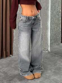 EURMUSE LOW RISE WIDELEG Y2K STYLE GREY JEAN - Grey - View 4