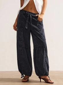 Bohemela 波西米亚风纯色休闲褶饰宽松抽绳阔腿可变换女式裤子