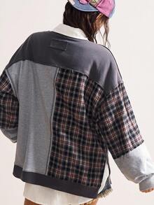 Bohemela 秋冬女士度假拼色V领长袖长款卫衣 - 彩色 - 查看 5