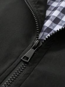 Manfinity Homme Men Plus Size Minimalist Printed Zip-Up Long Sleeve Jacket,Fall - Black - View 4