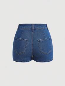 Lässiger Pendler-Knopf-Mittelwesten-Denim Rock - Dunkle Waschung - Übersicht 2