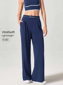 GLOWMODE Pantaloni largi din jacquard cu uscare rapidă, talie elastică, cu buzunare laterale, ținute casual de zi cu zi