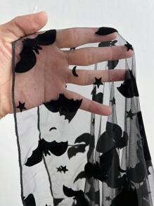 Whyspr Grunge Punk Halloween Y2K Dark Gothic Style Bat Cross Flocked Print Sexy Mini Skirt Dress, Long Sleeve Punk Abby Culture Sheer Overlay Dress For Women - Black - View 9