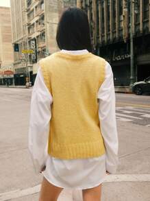Easelle Retro Embroidered Deep U Neck Vest Tank Top For Women - Yellow - View 3