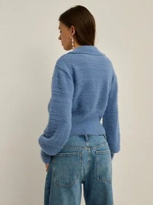 Nöista Fuzzy Dusty Blue Cardigan With Button Front,Soft Plush Texture Cozy Chic Knitwear Perfect For Autumn Casual School Back-To-School Layering In Winter - Dusty Pink - View 4