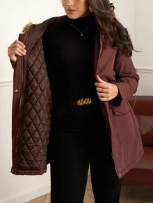 Chikora 大码女式加厚保暖棉质外套（仿毛皮），适合秋季、冬季、外出、工作、办公室等各种场合，也适合商务女性穿着。 - 棕色 - 查看 9