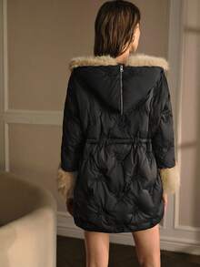 MOTF PREMIUM CONTRAST FUZZY TRIM EMBROIDERY WINTER COAT - Black - View 4