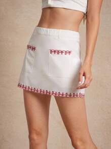 WESTFADE 100% Cotton Twill High Rise Floral Embroidered Mini Skirt Country Concert Back To School Cute Fall Summer Country Concert - White - View 6